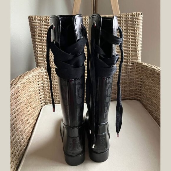 Coach, black Tristee Logo Lace Up Rain Boots, size 6 - Picture 2 of 3